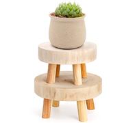 TOPZEA Set of 2 Mini Wooden Plant Stand, Plant Stand Indoor Short Wood Riser Stool Display Decorative Boho Small Pedestal Stand Counter Potted Planter Holder Risers for Candle, Dessert, Gnome