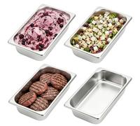 TOPZEA Set of 4 Stainless Steel Steam Table Pan 1/3 Size, 63mm Height Breading Tray, Buffet Dinner Food Serving Hotel Pan for Food Warmer, Preparing Bread-Crumb Dish, Marinating Meat, Capacity:2.4 L