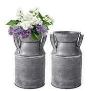 TOPZEA Shabby Chic Milk Can Vase - 2 Pack, Galvanized Finish Rustic Metal Jug for Home, Kitchen, Living Room and Farmhouse Decor