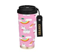 TopZeDeals Cute Zebra and Rainbow Coffee Mug,2-in-1 Spill Proof Lid Travel Coffee Cup,Premium Stainless Steel Leak-Proof Tumblers Mug,Water Bottles for Travel,School,Office