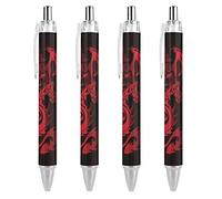 TopZeDeals Red Dragon on Dark Black Retractable Ballpoint Pen 0.5mm Fine Point Work Pen Quick Dry Smooth Write Pens 4 PCS