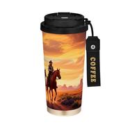 TopZeDeals Western Cowboy Crossing The Desert Coffee Mug,2-in-1 Spill Proof Lid Travel Coffee Cup,Premium Stainless Steel Leak-Proof Tumblers Mug,Water Bottles for Travel,School,Office