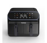 TOPZEE 8L Large Air Fryer - Dual Basket Airfryer with Easy View Windows, 2 Independent 4 L Nonstick Dishwasher Safe Baskets, w/Blue Border