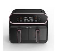 TOPZEE 8L Large Air Fryer, Dual Basket Airfryer with Easy View Windows, 2 Independent 4L Nonstick Dishwasher Safe Baskets, w/Pink Border