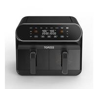 TOPZEE 8L Large Air Fryer - Dual Basket Airfryer with Windows, 2 Independent 4 L Nonstick Dishwasher Safe Baskets, w/Grey Border