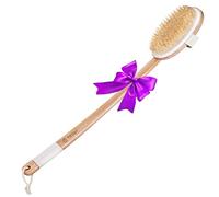 Topzilly Extra Long 51cm Wooden Handle Body Back Scrubber Shower Brush for Exfoliating Skin, Improving Blood Circulation, Cellulite Removal Idea for Men Women