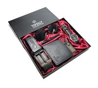 Topzilly Gift Set Men's Premium Leather Quartz Wrist Watch Belt Keyring Sunglasses Wallet Pen Valentine's Day, Father’s Day, Christmas Birthday Present for Him, Luxury Gift for Husband