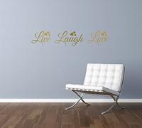 TopZog LIVE LAUGH LOVE quote, words, design with hearts, wall art sticker decal transfer, GOLD (METALLIC), 57x11cm