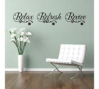 TopZog RELAX REFRESH REVIVE quote with flowers, wall art sticker decal for beauty salon, home, BLACK, 86.5x15 cm