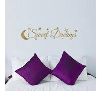 TopZog SWEET DREAMS quote, design with moon and stars, wall art sticker decal words, GOLD (METALLIC), 56x13 cm