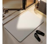Topzywlc Stone Bath Mat Diatomite Quick Dry Bath Mat Non Slip Anti Mould Absorbent Magic Mat for Bathroom Floor Comes with Non-slip Pad and Sandpaper (White, 39 * 60 * 0.9cm)