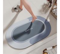 Topzywlc Super Absorbent Bath Mat, Quick Drying Bath Rugs, Absorbent Floor Mat for Bathroom, Magic Mat Non Slip Anti Mould, Rubber Non-slip Bottom, Simple Kitchen Door Mat (Blue, 45x70 cm, Oval)