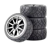 TOQPCZA For WLtoys 144001 For 1/18 1/10 1/16 Scale Car Tyre Upgrade Parts 4Pcs RC Car Rubber Tires Wheels Rims 12mm Hex Hub RC Tyre Set(Silver)