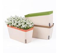 TOQUE 3 Pack Self Watering Indoor Plant Pots, 27cm Rectangular Herb Planter Box with Water Level Window, Window Sill Plastic Flower Pots, Indoor Outdoor Planters for Succulents & Flowers