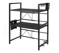 TOQUE 3 Tier Expandable Rack Stand Kitchen Storage Holder Microwave Oven Shelf - Black