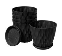 Toque 5Pc 20cm Plant Pots Indoor with Drainage PP Plastic in Black Toque Black