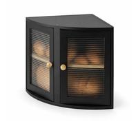 TOQUE Bread Bin, Corner Bread Bin for Kitchen, Double-Layer Bamboo Box, Black