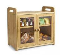 TOQUE Bread Box, 20L 2-Tier Bamboo Bread Bin Storage, Acrylic Door, Natural