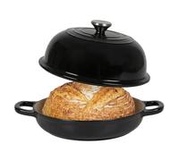 TOQUE Enamelled Cast Iron Dutch Oven, 24cm Bread Baking, Sourdough Bread Pot with Lid, Heavy Duty Cast Iron Casserole for Baking, Braising & Roasting, Black