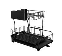 Toque Expandable Dish Drainer Rack 2 Tier Cutlery Plate Holder with Drip Tray