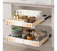 TOQUE Expandable Pull Out Cabinet Organiser, 2 Pack Adjustable Kitchen Cabinet Organiser 31-52cm, Carbon Steel Slide Out Drawer with 3-Rail System, Silent Sliding, White