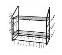 TOQUE Pot Rack Kitchen Storage Organiser Shelf Pan Rack 20 Hooks Lid Holders