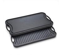 TOQUE Reversible Cast Iron Griddle Pan - Non-Stick Skillet, Heavy Duty - Flat & Ridged Surfaces for BBQ, Oven, Gas, Induction, Ceramic Hob, 50.5x26