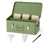 TOQUE Seed Box,4-Compartment Storage Box,Metal Seed Organiser,Dark Green