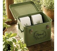 Toque Seed Storage Box Organiser, 3 Compartment Metal Seed Storage, Green Toque Green
