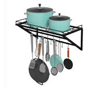 Toque Wall Mounted Pot Pan Rack Multipurpose Utensil Rail Holder Shelf 12 Hooks
