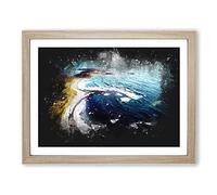 Tor Bay Seascape In Canada Paint Splash Modern Art Framed Wall Art Print, Ready to Hang Picture for Living Room Bedroom Home Office Décor, Oak A4 (34 x 25 cm)