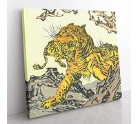 Tora Tiger by Kawanabe Kyosai Asian Japanese Canvas Wall Art Print Ready to Hang, Framed Picture for Living Room Bedroom Home Office Décor, 50x50 cm (20x20 Inch)