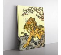 Tora Tiger By Kawanabe Kyosai Asian Japanese Canvas Wall Art Print Ready to Hang, Framed Picture for Living Room Bedroom Home Office Décor, 50x35 cm (20x14 Inch)