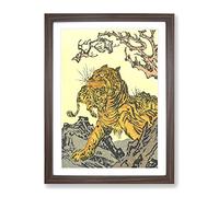 Tora Tiger By Kawanabe Kyosai Asian Japanese Framed Wall Art Print, Ready to Hang Picture for Living Room Bedroom Home Office Décor, Walnut A4 (34 x 25 cm)