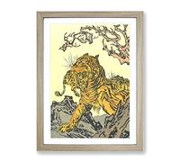 Tora Tiger By Kawanabe Kyosai Asian Japanese Framed Wall Art Print, Ready to Hang Picture for Living Room Bedroom Home Office Décor, Oak A3 (34 x 46 cm)