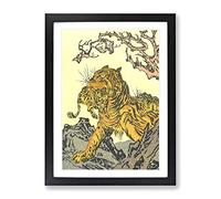 Tora Tiger By Kawanabe Kyosai Asian Japanese Framed Wall Art Print, Ready to Hang Picture for Living Room Bedroom Home Office Décor, Black A3 (34 x 46 cm)