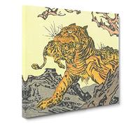 Tora Tiger by Kawanabe Kyosai Canvas Print | Gallery Wrapped 30mm Frame Wall Art | 14x14 inches | Ready to Hang | Modern Animals Picture | Living Room Bedroom Lounge Office