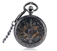 TORALF Black Hollow Pattern Mechanical Self-Winding Pocket Watch Gold Roman Numeral Dial Pendant Automatic