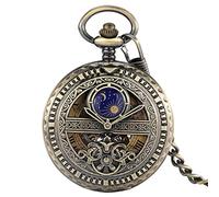 TORALF Bronze Mechanical Pocket Watch Moon Sun Phase Decorative Antique Hand-Winding Pendant Pocket Clock