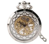 TORALF Glass Transparent Hand Wind Mechanical Pocket Watch with Chain Black/Gold Hollow Design Watches Clock