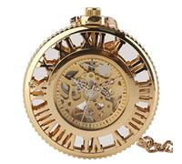 TORALF Hollow Gold Roman Numerals Hand Winding Mechanical Pocket Watch Skeleton Chain Pendant Watches Clock
