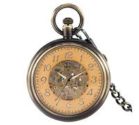 TORALF Open Face Gold Transparent Automatic Mechanical Pocket Watches Bronze Pendant Self Winding Pocket Clock