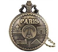 TORALF Paris Landmark Eiffel Tower Hollow Bronze Quartz Pocket Watch Necklace Pendant Antique Pocket Clock