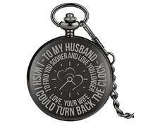 TORALF Special Words To My Husband Design Quartz Pocket Watch Smooth Black Chain Pendant Clock