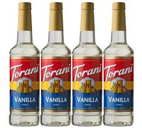 Torani Coffee Syrup - Vanilla Flavour 4 x 750ml - Cane Sugar Drink Flavouring for Lattes, Iced Coffee & Hot Drinks - Vegetarian Friendly
