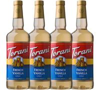 Torani French Vanilla Coffee Syrups (4 x 750ml) - Premium Cane Sugar French Vanilla Syrup for Coffee, Lattes, Hot Chocolate & Protein Shakes - Rich, Creamy & Delicious - Ideal for Drinks and Desserts