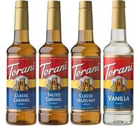 Torani Hot Chocolate Cane Sugar Syrups Bundle (4 x 750ml) - Premium Coffee Syrups Set with Vanilla, Hazelnut, Caramel & Salted Caramel Flavours