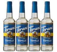 Torani Sugar Free Coffee Syrup, Vanilla Flavour (Pack of 4 x 750ml) | Zero Calorie Drink Syrup, No Added Sugar, Barista Style for Coffee, Lattes and Iced Drinks, Vegan Friendly