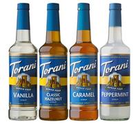 Torani Sugar Free Hot Chocolate Syrup Set (4 x 750ml) - Includes Hazelnut, Vanilla, Peppermint & Caramel - Zero Calorie, Sugar Free Coffee Syrups for Hot Chocolate, Lattes, Iced Coffee & More