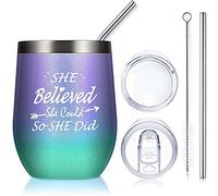 Toranysadecegumy 12 Oz Wine Tumbler,Graduation Gifts for Her,She Believed She Could So She Did,Funny Birthday Inspirational Gifts